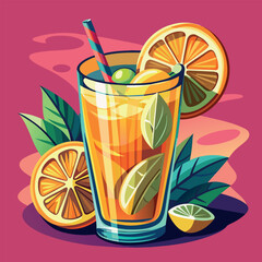 Vector illustration of a glass of lemonade on a colorful background