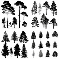 Fototapeta premium black tree silhouette set pure badge eco outline recreation breath emblem label protection graphic pine trunk woodland