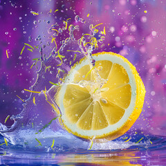 Lemon Posing in splashing Water