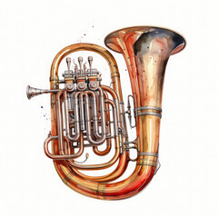 Fototapeta premium Watercolor Tuba Illustration, Generative Ai