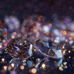 Luxurious sparkle of two large diamonds with brilliant light reflections