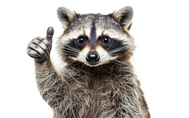 Fototapeta premium A raccoon giving a thumbs up on white background,png