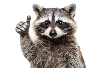 A raccoon giving a thumbs up on white background,png