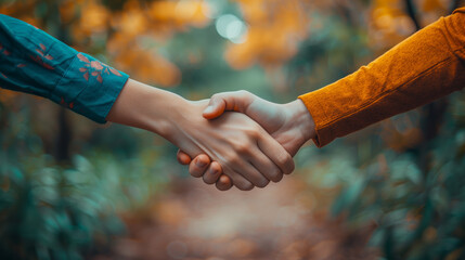 A close-up shot capturing a handshake and a bow, both culturally significant gestures symbolizing respect and courtesy. T