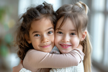 With beaming smiles, two young girls hug tightly, their innocent friendship blossoming on Friendship Day