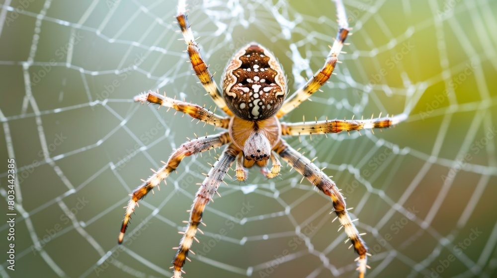 Poster A close-up of a venomous spider weaving its intricate web, showcasing the delicate yet deadly nature of the arachnid world.