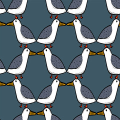 Seagull celestial bird minimalist artistic fashionable doodle boho modern vector seamless pattern