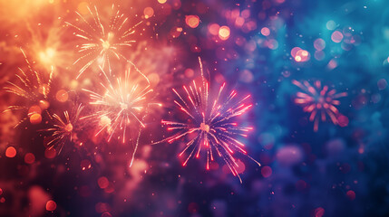 Fototapeta premium A dazzling fireworks display lighting up the night sky with bursts of color and sparkle. Spectators gaze up in amazement.