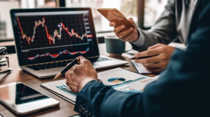 A financial planner discussing retirement savings strategies with clients, using a graph to illustrate long-term investment growth potential.