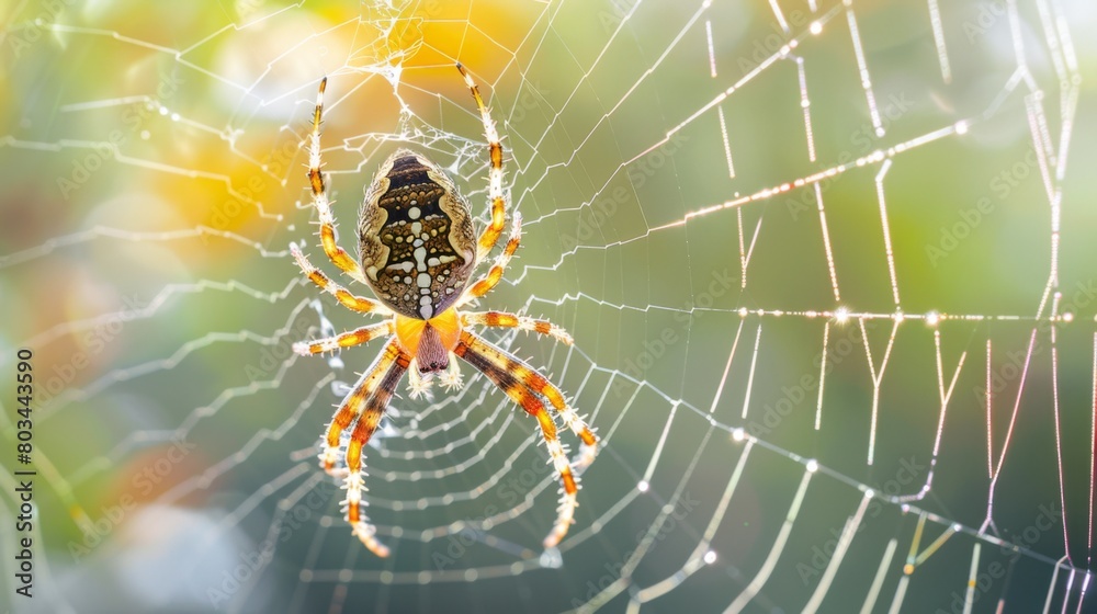 Poster A garden spider spinning silk threads to construct its web, a mesmerizing display of instinctive behavior and architectural precision.