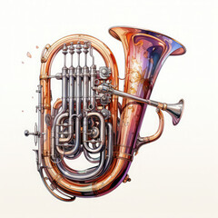 Watercolor Tuba Illustration, Generative Ai