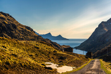 nature sceneries inside the area surroundings the Hauckland Beach, Leknes, Lofoten Islands, Norway,...