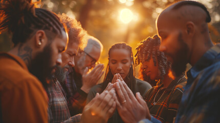 people participating in gratitude rituals or ceremonies, such as a gratitude circle, prayer circle, or thanksgiving celebration. The image reflects the cultural and spiritual traditions.