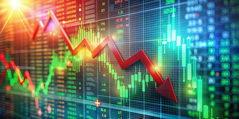 abstract background stock exchange bankrupt, loss chart and bad news, red and green tones