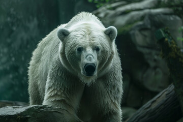 Fototapeta premium Intense Polar Bear Staring in Misty Habitat