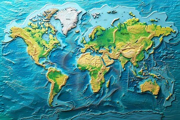 3d world map earth exaggerated topographic relief countries names boundaries high detailed global physical map planet continents borders water objects geographic illustration 