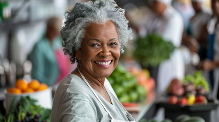 A community health fair and wellness event with participants engaging in various activities, including exercise classes, screenings, and healthy cooking demonstrations.