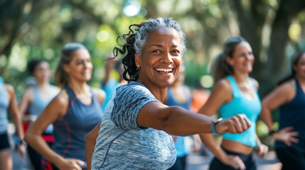A community health fair and wellness event with participants engaging in various activities, including exercise classes, screenings, and healthy cooking demonstrations.