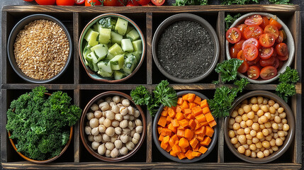 Healthy food clean eating selection. fruit, vegetable, seeds, superfood, cereals, leaf vegetable....