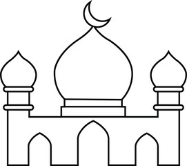 Islamic mosque Minaret and dome icon. Islamic template, stencil, pattern, line masjid, icon, isolated on white background. Vector sign, symbol for web and mobile.