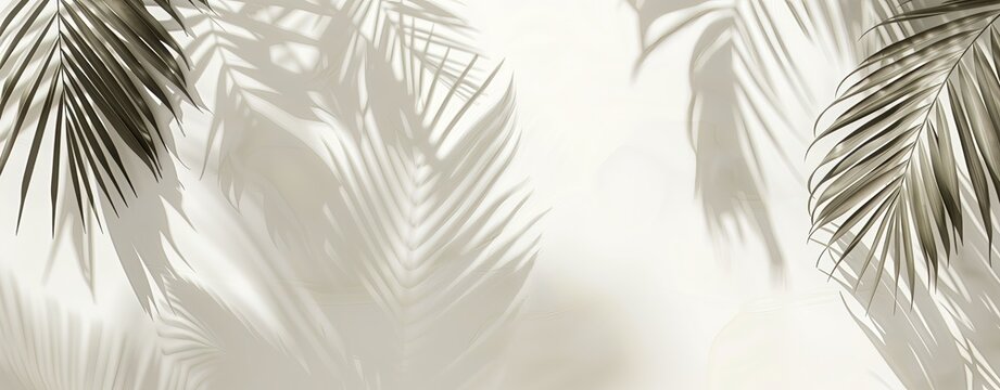 Palm Leaf Shadows on White Background, Tropical Vibe, Blank Space for Text