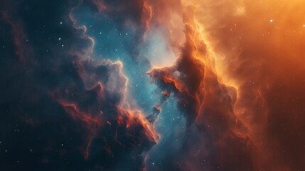 Fototapeta premium Nebula in Deep Space with Stars, Galaxies, Smoke Texture, Orange Blue Gradient Colors
