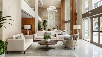 Modern Calm Lobby Interior with Natural Light.