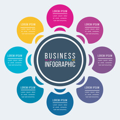 Circle Infographic design 8 Steps, objects, elements or options business information colorful template for business infographic