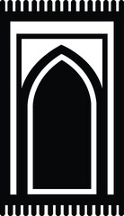 Prayer rug with floral Arabic Floral Arch. Traditional Islamic Background. Black color flat Design Icon Prayer Mat related to Eid symbol . Collection use for ramada, app and website.