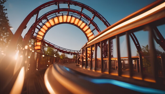A roller coaster railway in the sity