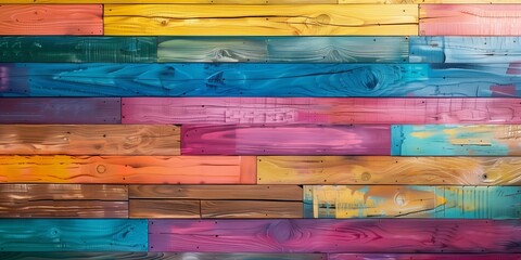 Colorful Wooden Wall, Rainbow Colors, Panels, Shades, Textures, Abstract Artwork