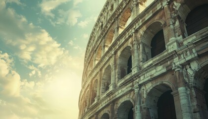 An ancient amphitheater, the Coliseum, stands in Rome, Italy - obrazy, fototapety, plakaty
