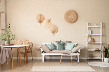 Dinning table with bamboo plant in living room