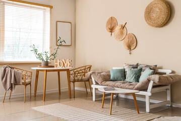 Dinning table with bamboo plant in living room