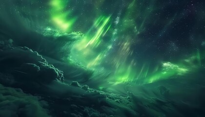 Generate a digital painting of an aurora above a stormy sea