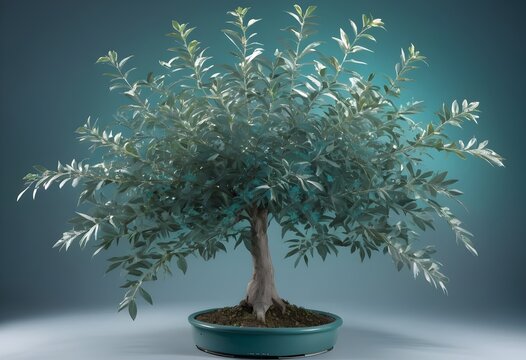 Miniature Olive Bonsai Tree in Vibrant Green Pot Creates Tranquil Indoor Display