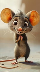 Cartoon mouse with big ears and a cute smile. The mouse is facing the camera.
