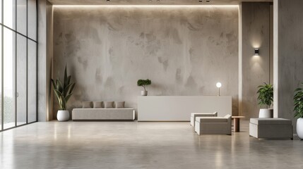 Contemporary Minimalist Lobby Bathed in Natural Light Stock Photo