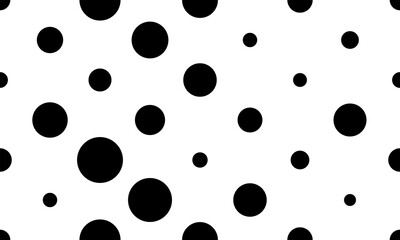 Seamless classic polka dot pattern. Black and white background with circles. Vector illustration