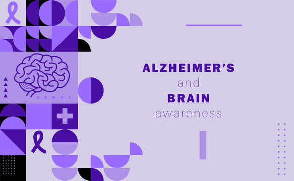 Alzheimer’s and Brain Awareness Month. Brain and ribbon