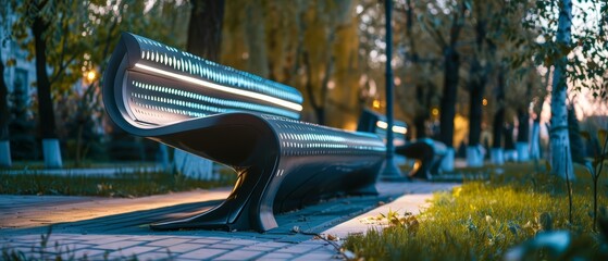 Design a modern park bench with a unique and futuristic look