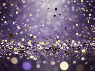 Platinum and lavender abstract glitter confetti bokeh background, capturing a serene and enchanting aura.