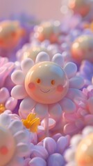 Cheerful daisy in a field of colorful flowers - obrazy, fototapety, plakaty