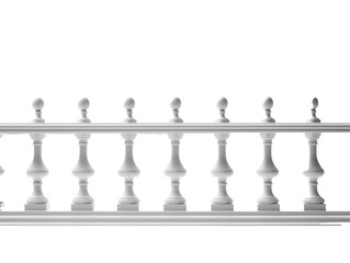 a white railing with balusters