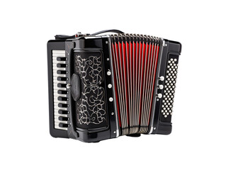a black and red accordion