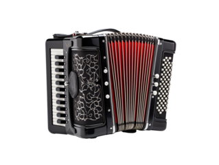 a black and red accordion