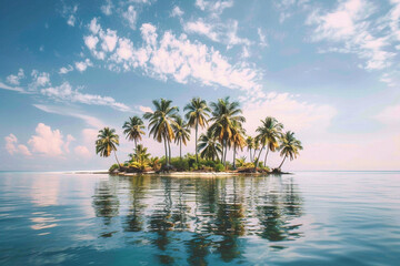 A tranquil image of Heart Island, with palm trees swaying gently in the breeze.