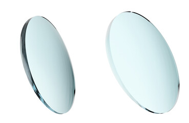 round glass lenses for eyeglasses on white background