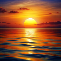 An inspiring, vividly colored illustration of a sunset over the sea bringing vivacity and peace.