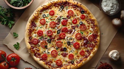 Scrumptious Whole Pizza with Tantalizing and Fresh Toppings